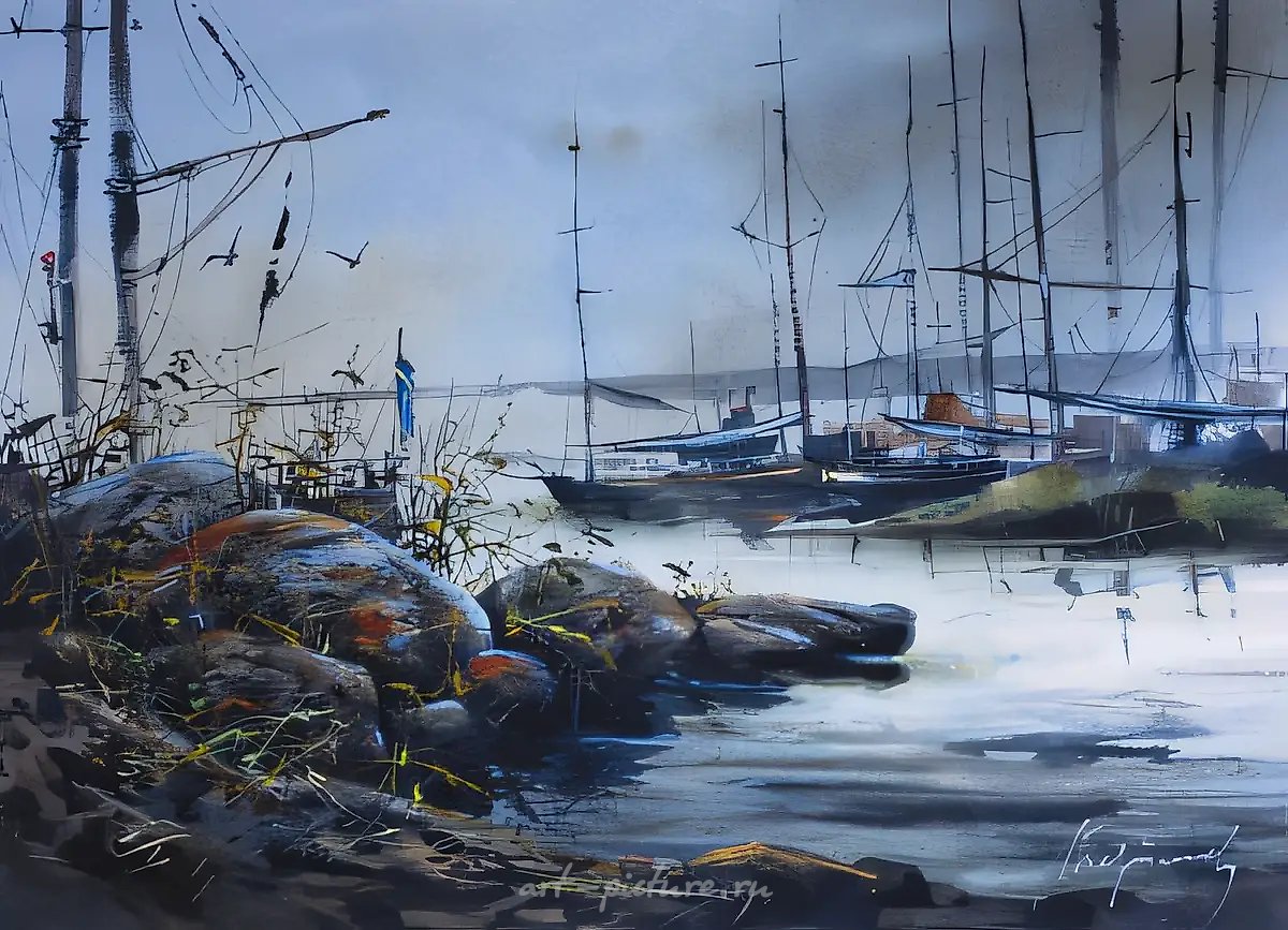 Яхты, 1999, бумага, акварель, 56x76