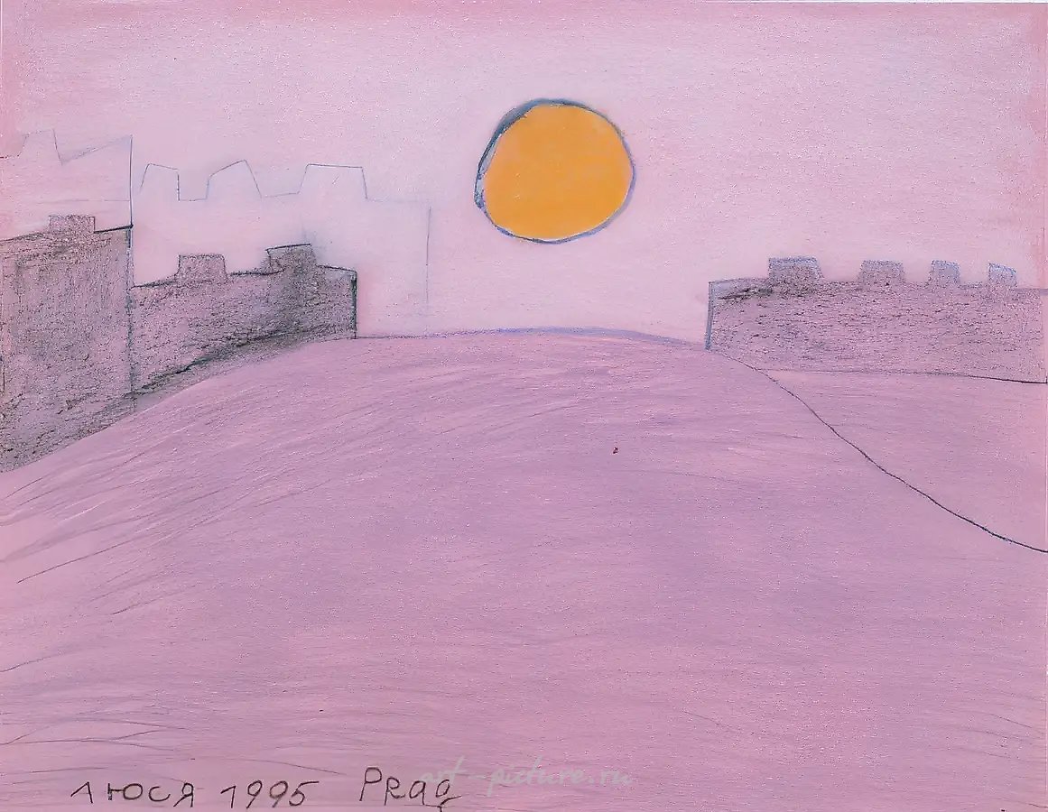 Прага, 1995, бумага, цветной карандаш, 14х18