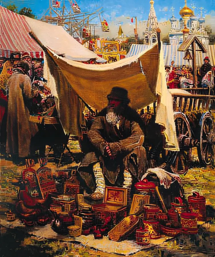 На ярмарке, 1992, масло на холсте, 60x50