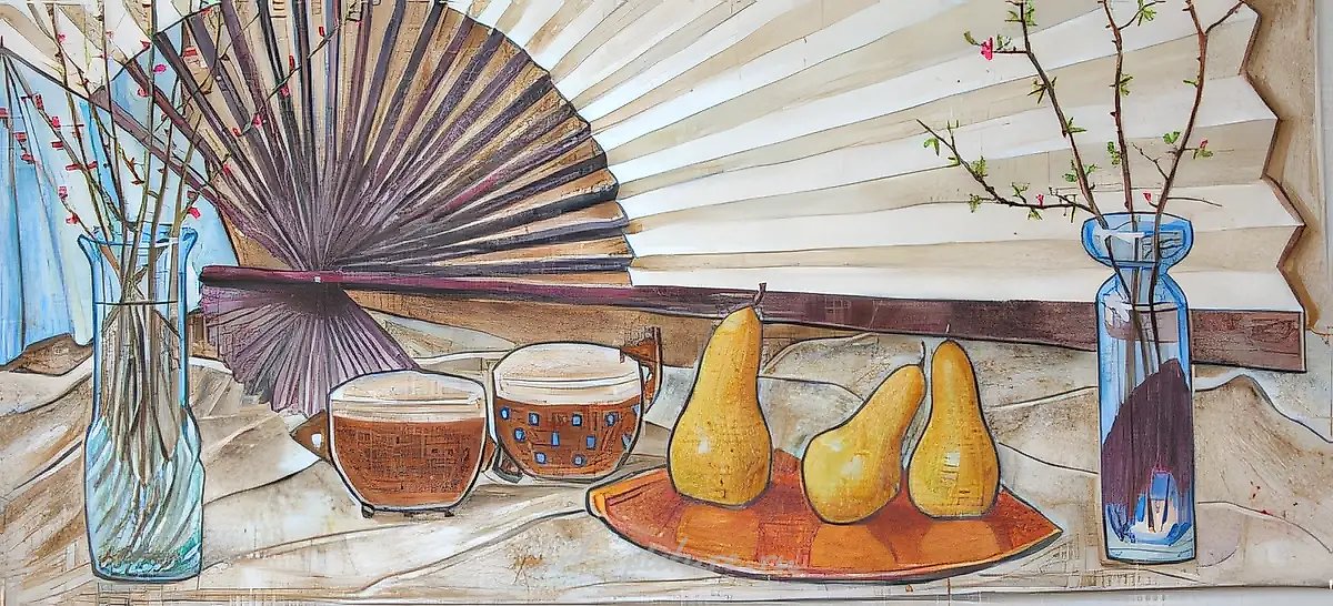 Натюрморт с большим китайским веером, 2005, холст, темпера, 50 х 110