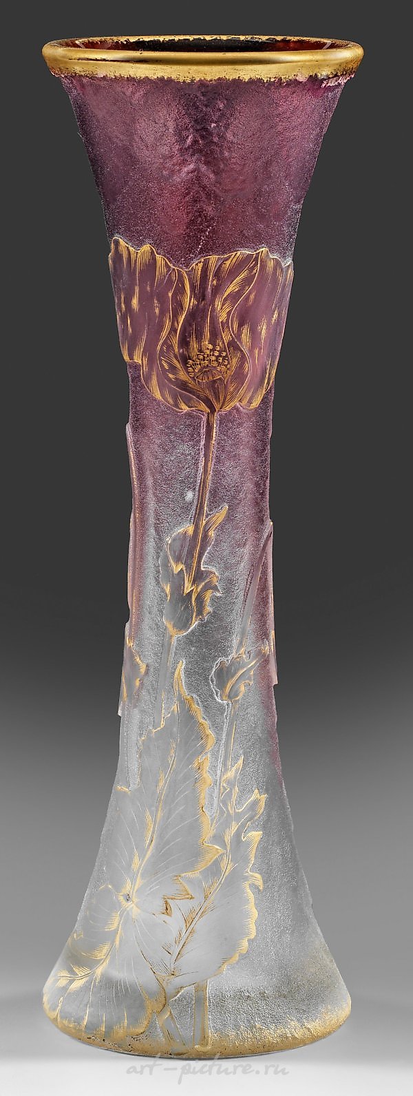Great Vase by Daum Frères with Poppy Decoration and Butterflies