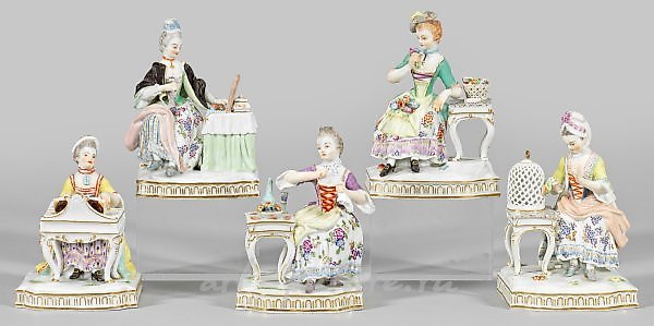 Полная серия аллегорических фигурных групп, представляющих пять чувств: слух, вкус, зрение, осязание