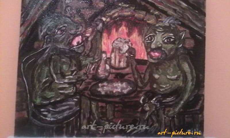 "Tavern of trolls, oil on canvas."