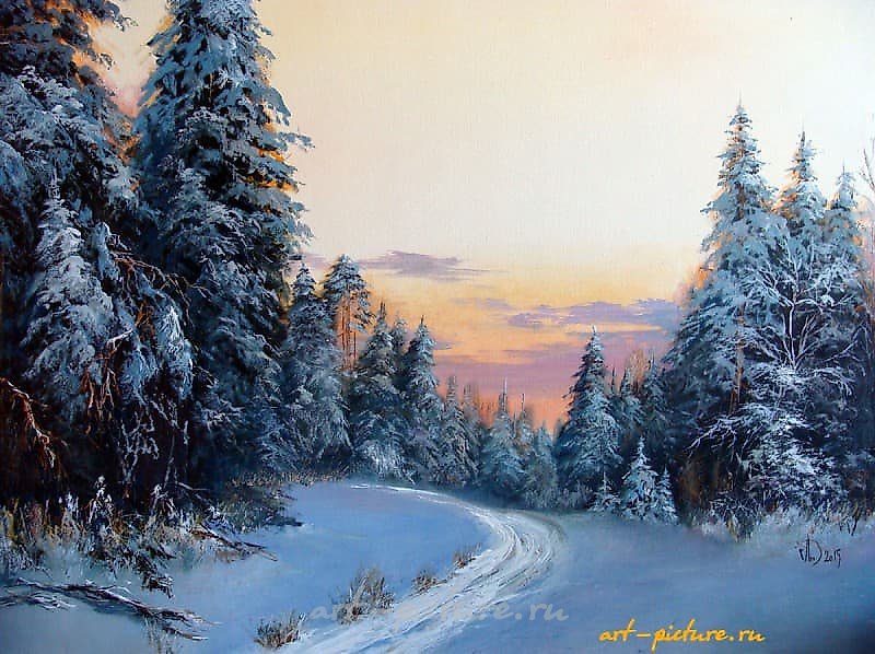 Зимний хвойный лес масло,холст