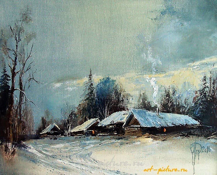 Зимнее селение масло,холст