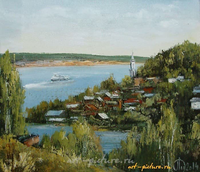 The translation of "Плёс масло, холст" into English is "Ples oil, canvas."